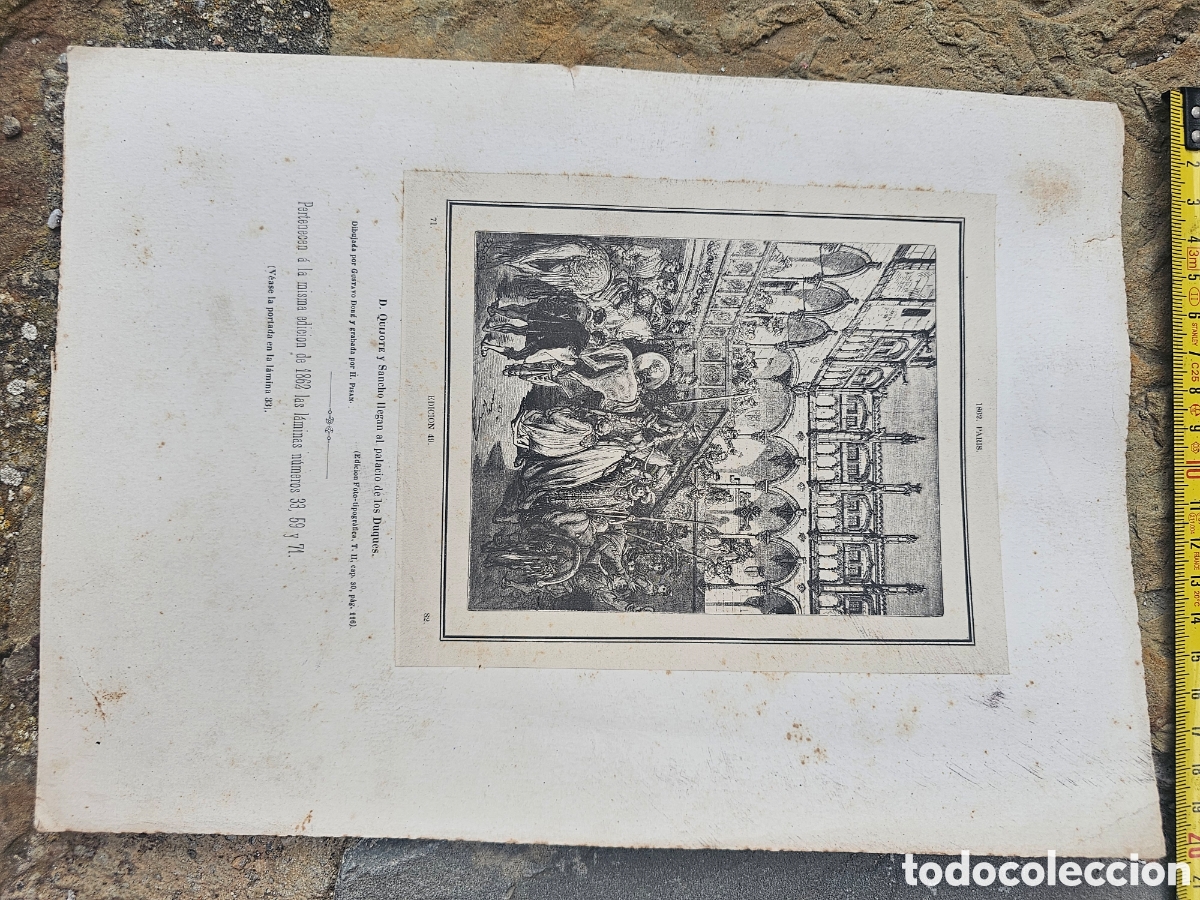 Arte: Grabado Antiguo (1862/1868) - Gustave Dor&eacute;: &rdquo;Don Quijote y Sancho llegan al palacio de los Duques&rdquo;