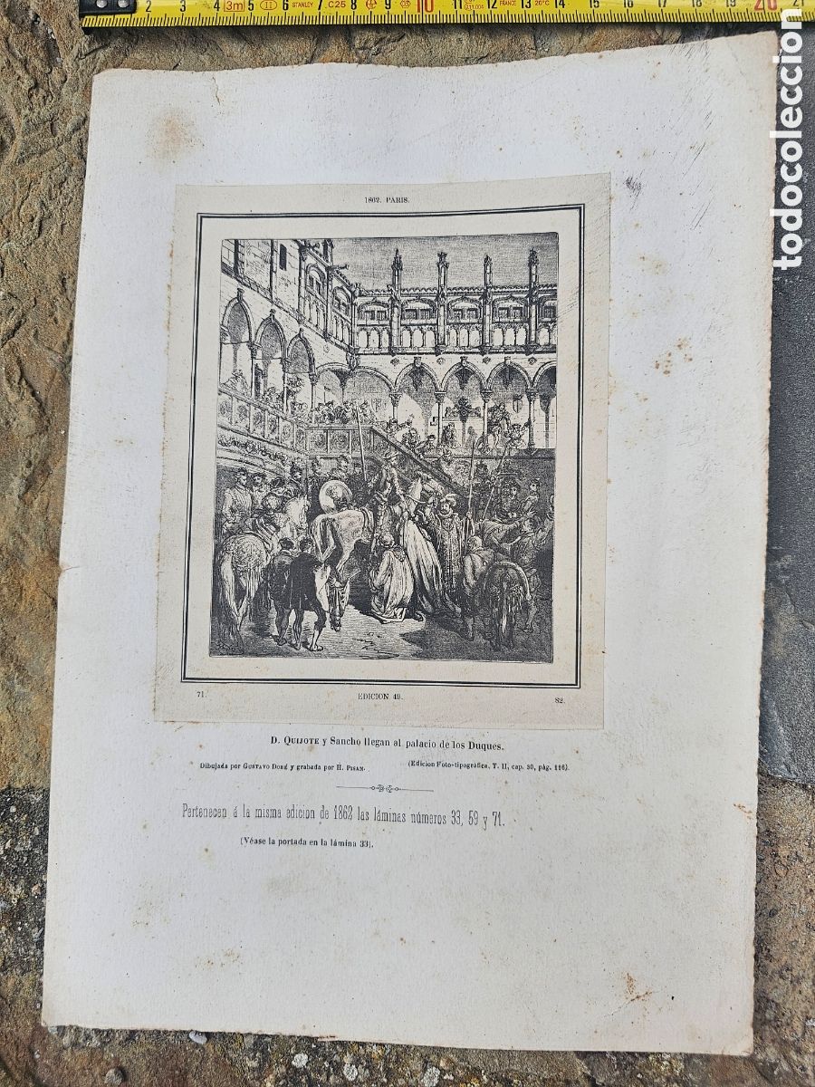Arte: Grabado Antiguo (1862/1868) - Gustave Dor&eacute;: &rdquo;Don Quijote y Sancho llegan al palacio de los Duques&rdquo;