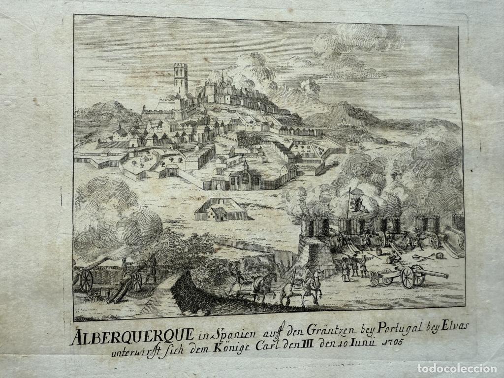 Arte: Vista de la ciudad de Alburquerque (Badajoz, Extremadura, Espa&ntilde;a), 1714. M. Merian