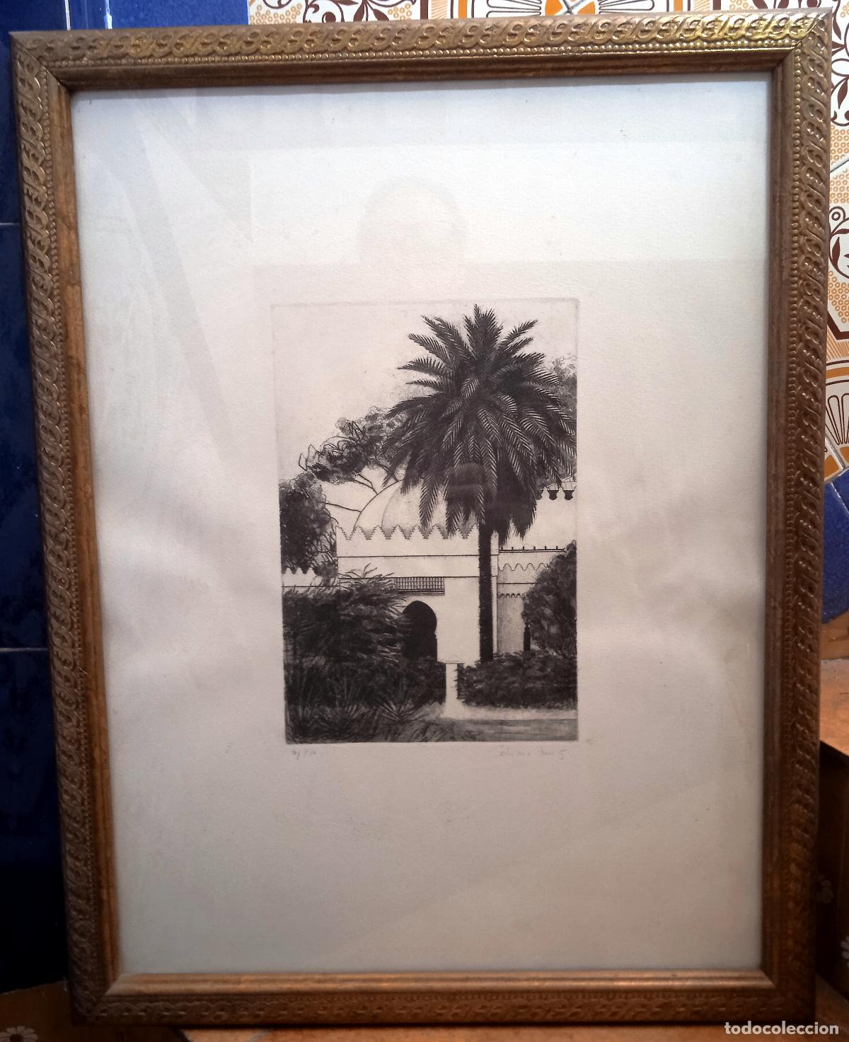 Arte: CARMEN RUIZ (Sevilla, S.XX): &rdquo;Vista del Merendero de la Hacienda de Do&ntilde;a Mar&iacute;a&rdquo;. Grabado.