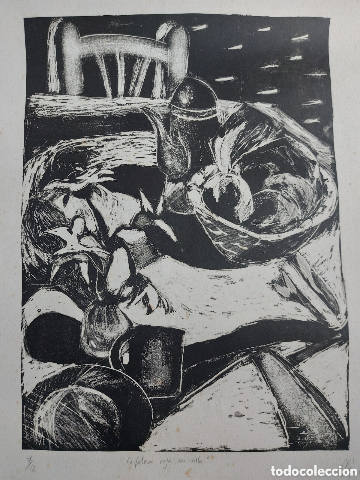 Arte: CAFETERA ROJA CON SILLA