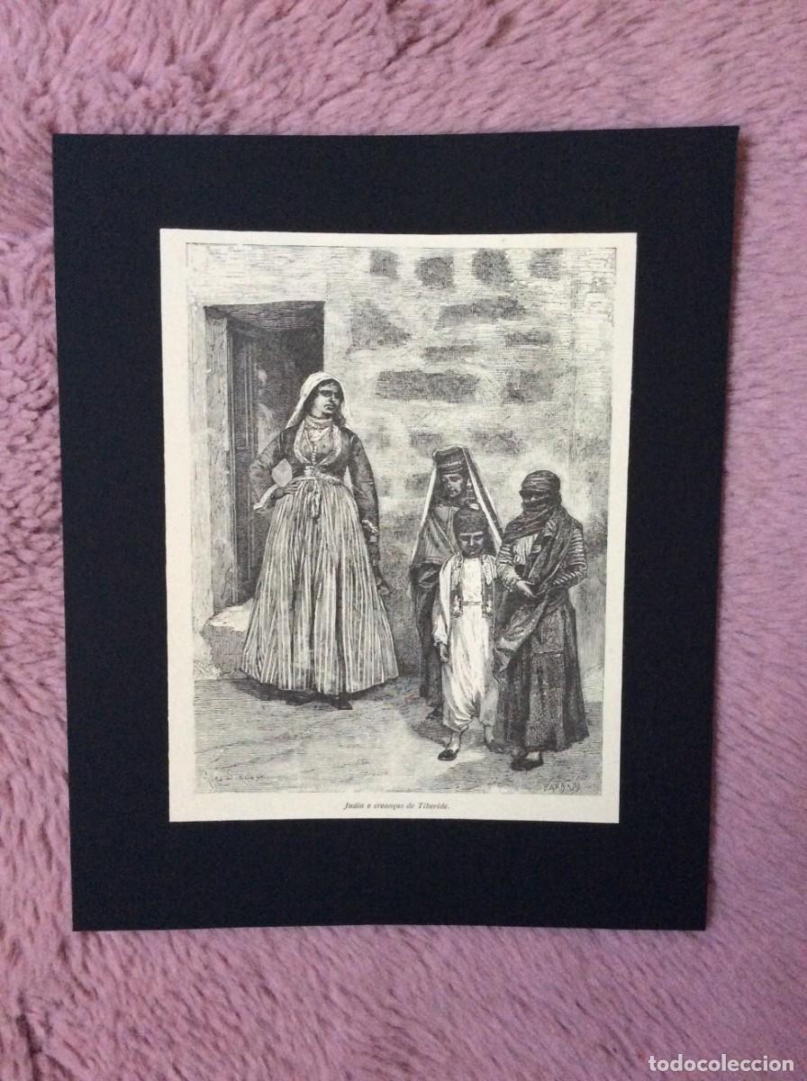 Arte: Tema: M&eacute;dio Oriente - Judia e crean&ccedil;as de Tiberide ( Norte de Israel ).Xilogravura do s&eacute;culo XIX