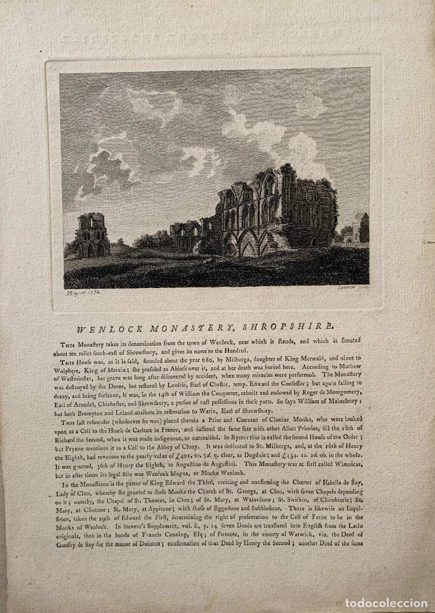 Arte: Inglaterra. Wenlock Monastery, Shropshire grabado por Sparrow