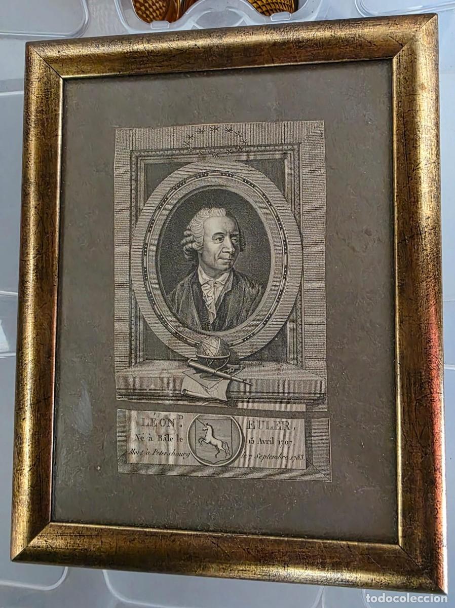 Arte: Grabado Antiguo Siglo XVIII Leonhard Euler Enmarcado 23x17 cm Retrato Cient&iacute;fico Matem&aacute;tico