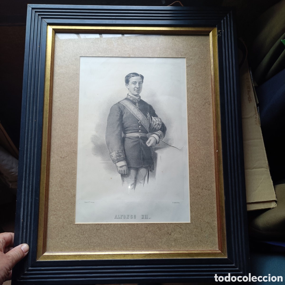 Arte: Antiguo grabado de el rey de Espa&ntilde;a Alfonso XII