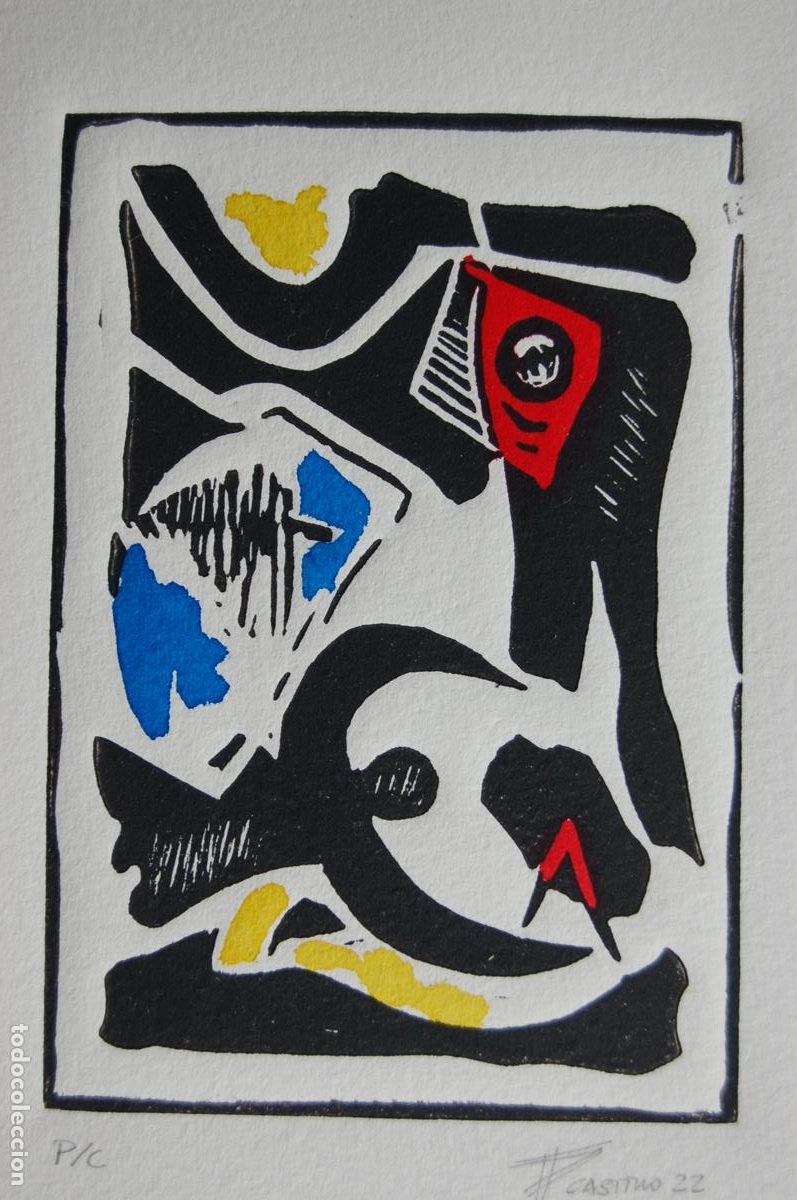 Arte: PACO CASTILLO (M&aacute;laga 1961).Lin&oacute;leo iluminado a mano por autor de 16X10,5enmarcado 42X31,5. PC.