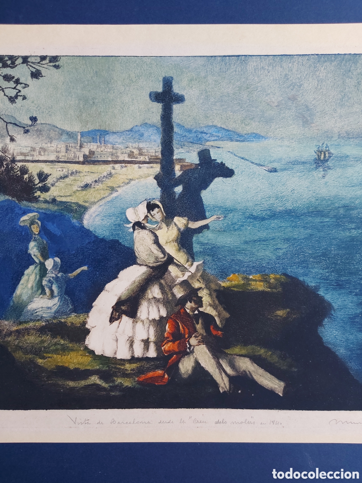 Arte: LUIS MUNTAN&Eacute; &rdquo; VISTA DE BARCELONA DESDE LA &rdquo;CREU DELS MOLERS&rdquo; EN 1840&rdquo; GRABADO