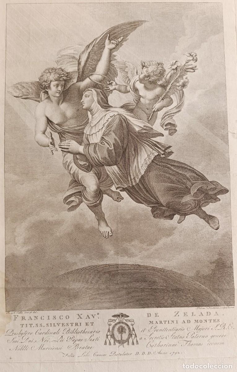 Arte: GRABADO ORIGINAL. ASCENSI&Oacute;N DE LA BEATA CATALINA THOM&Aacute;S (MALLORCA). JOSEPH CADES / PETRUS FONTANA.