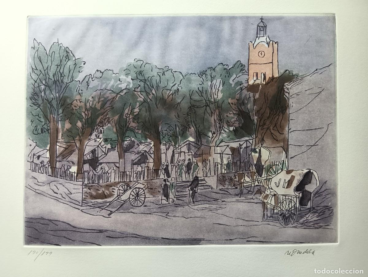 Arte: AGUST&Iacute;N REDONDELA (Madrid 1922-2015) Ruta Quijote grabado 27x36 en 37x52cms firma l&aacute;piz y numerado