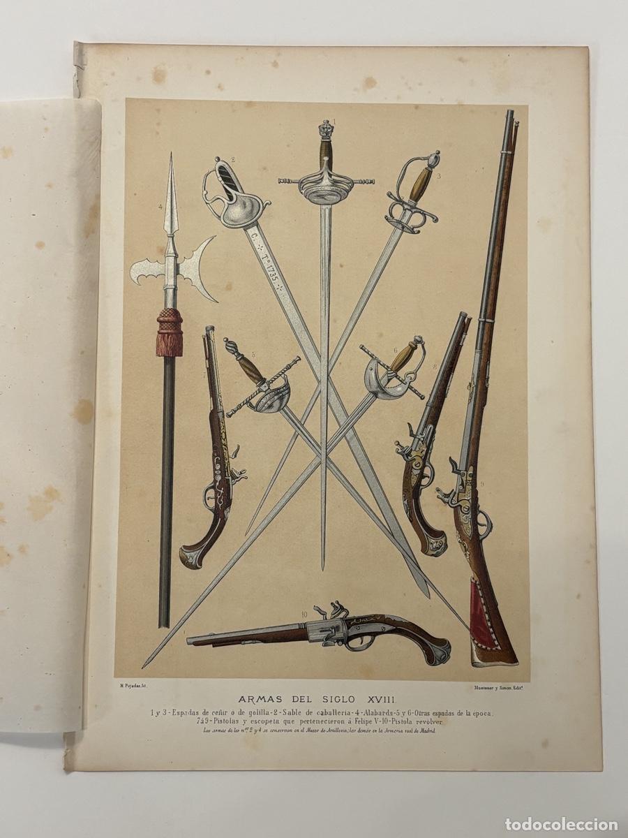 Arte: L&aacute;mina hist&oacute;rica s. XIX - Armas del siglo XVIII - M. Pujadas