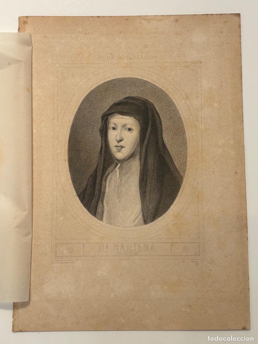 Arte: Grabado de un retrato de la reina Mariana Espa&ntilde;a, Masson (1814-1898)