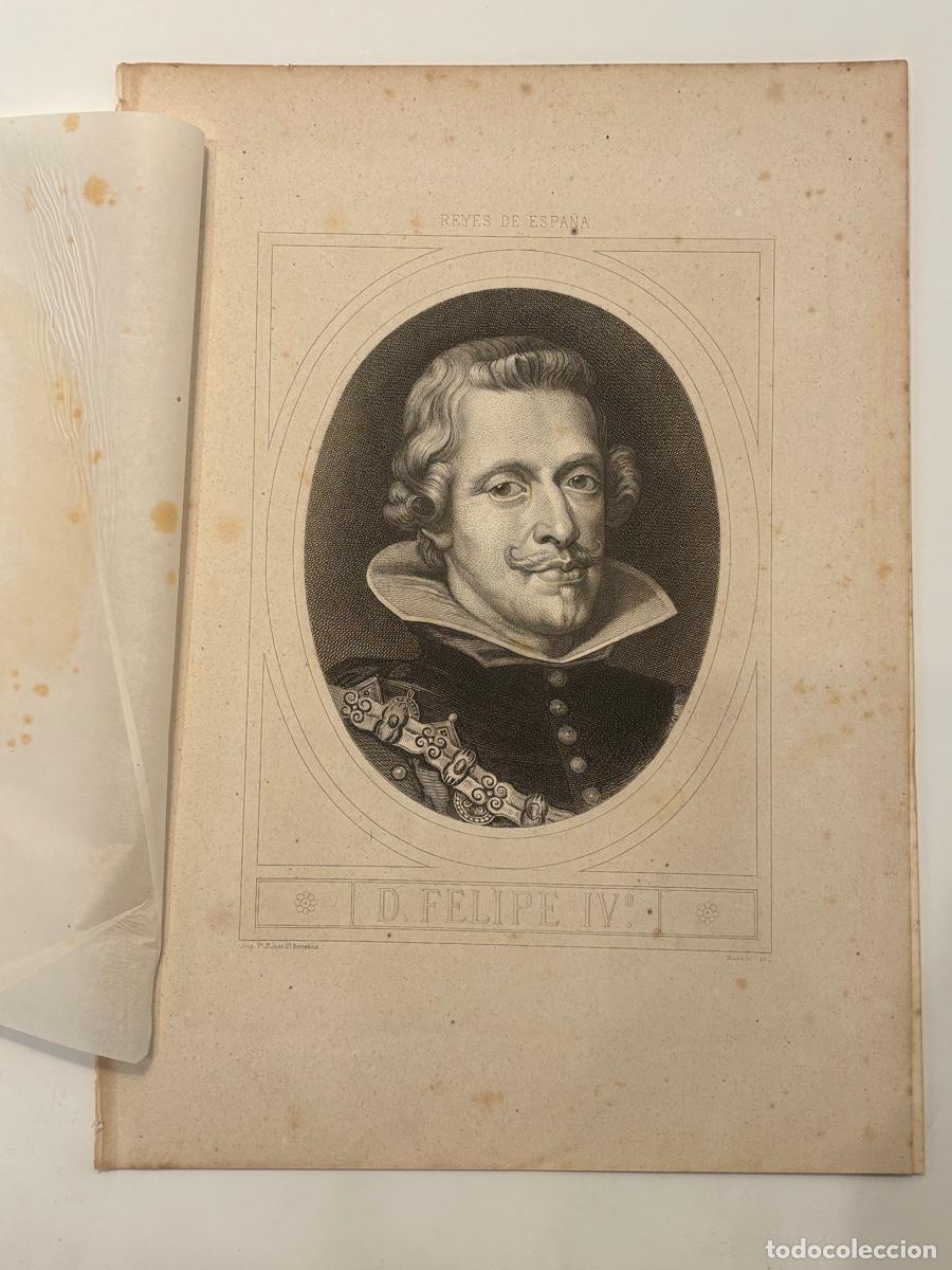 Arte: Grabado de un retrato del rey Felipe IV de Espa&ntilde;a, Masson (1814-1898)