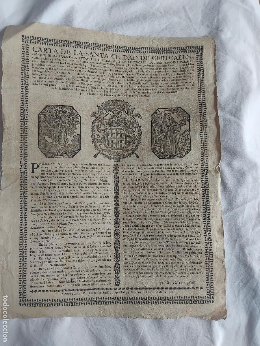 Arte: CARTA DE LA SANTA CIUDAD DE GERUSALEM, GRABADO SIGLO XVIII. FRANCISCO SURIA IMPRESOR Y LIBRERO