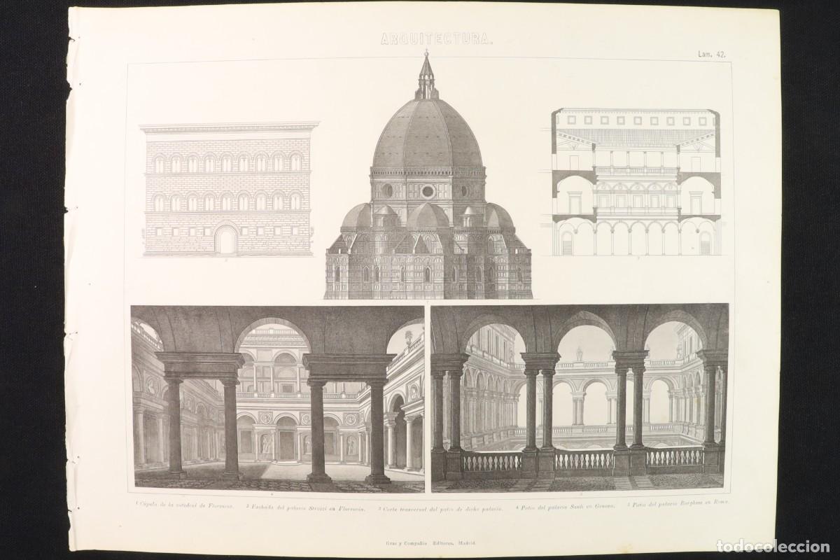 Arte: Grabado Arquitectura 42. Sauli Genova, Strozzi Florencia, Borghese. Architecture engraving 42.