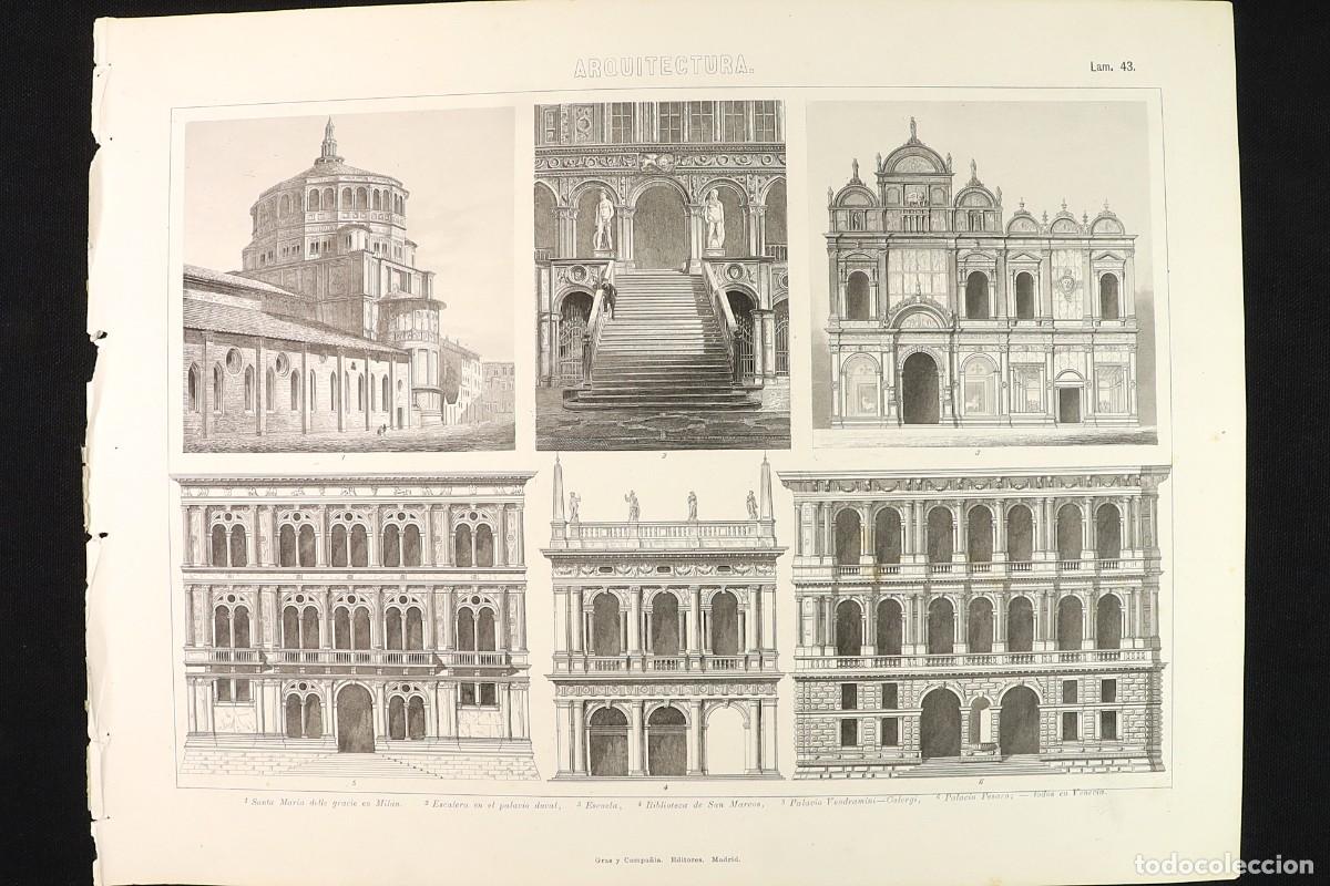Arte: Grabado Arquitectura 43. Palacio Pesaro, San Marcos, Palacio ducal. Pesaro Palace, St Mark&rsquo;s, Doge&rsquo;s