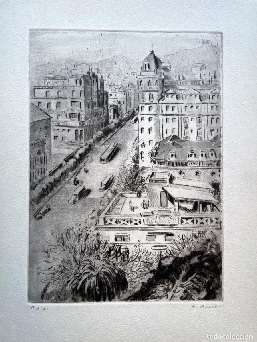 Arte: RAFAEL BENET. Muntaner-Travessera. Punta seca. Comentari JOAN VINYOLI. Firma l&aacute;piz /P.A. 1955