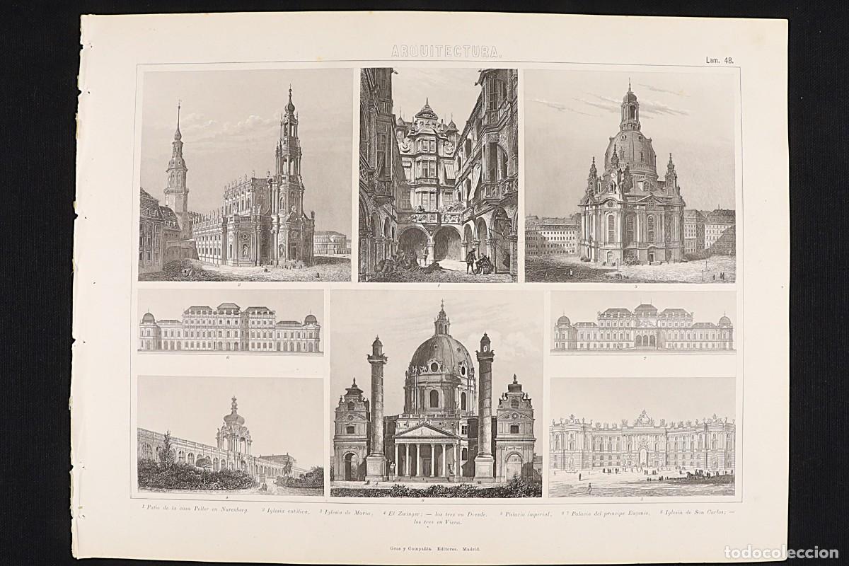 Arte: Grabado Arquitectura 48. Dresde, Viena, Nuremberg. Architecture Engraving. Dresden, Vienna.