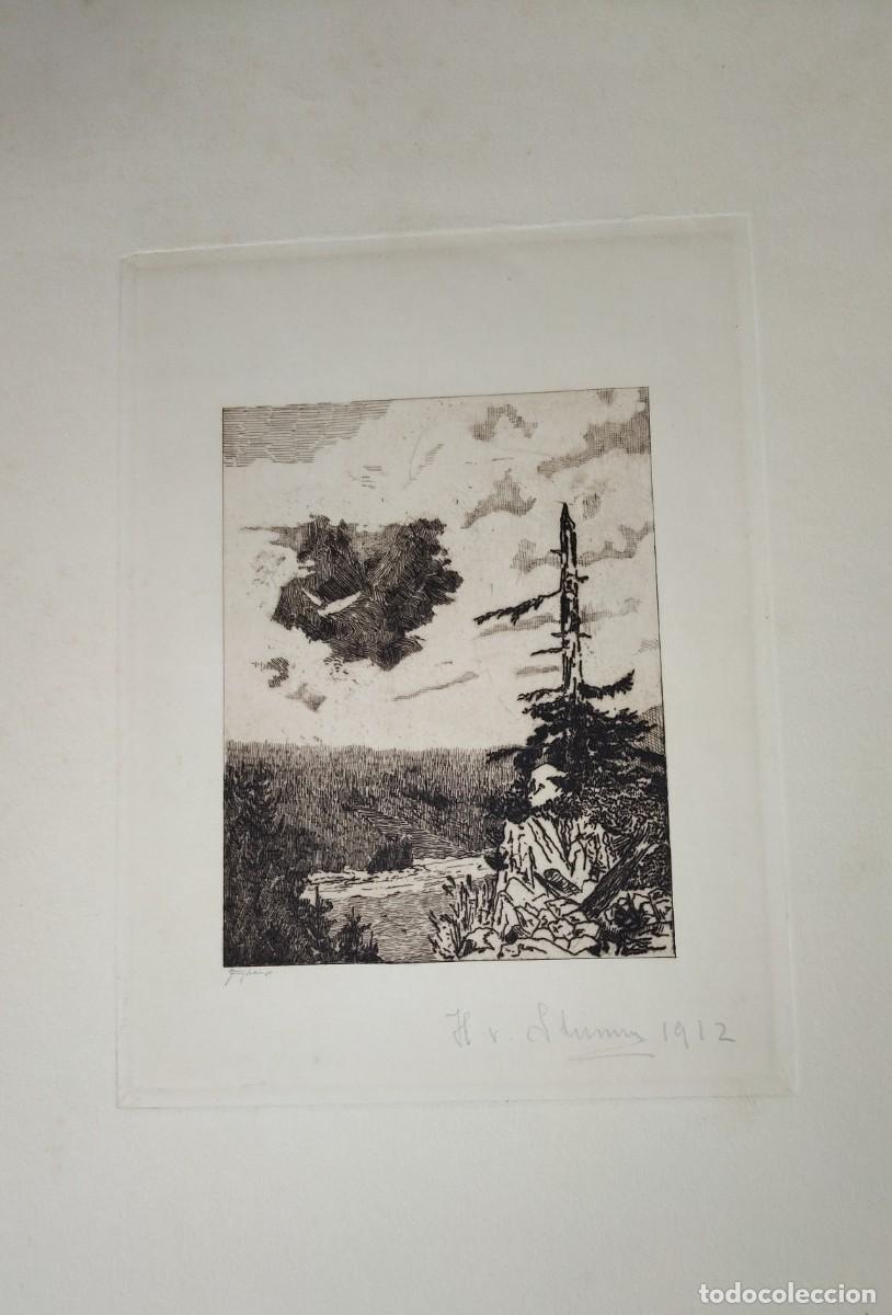 Arte: Escuela Europea Pp SXX Paisaje grabado Firmado y