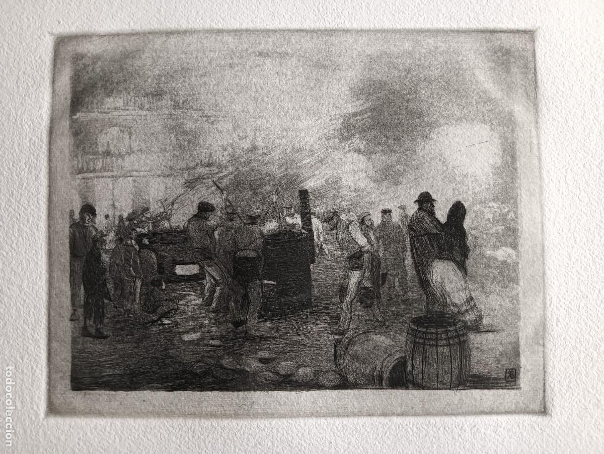 Arte: Ricardo BAROJA (Huelva 1879-1954) grabado Asfaltadores Puerta del Sol 21x27cms en papel de 38x56cms