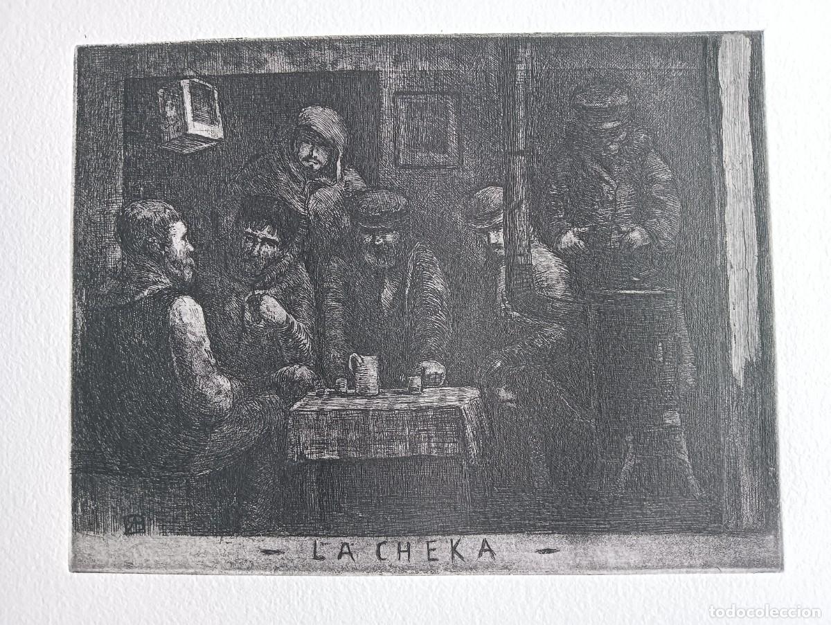 Arte: Ricardo BAROJA (Huelva 1879-1954) grabado La Cheka de 25x32 en papel de 39x55cms. En perfecto estado