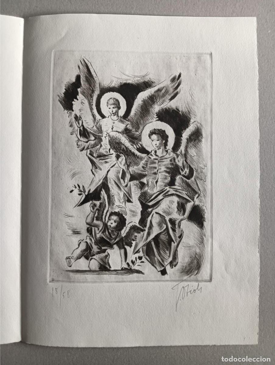 Arte: Josep Obiols (Barcelona 1894-1967) Angels grabado 1953 texto M. Pere Ribot, firmas mano 18/58