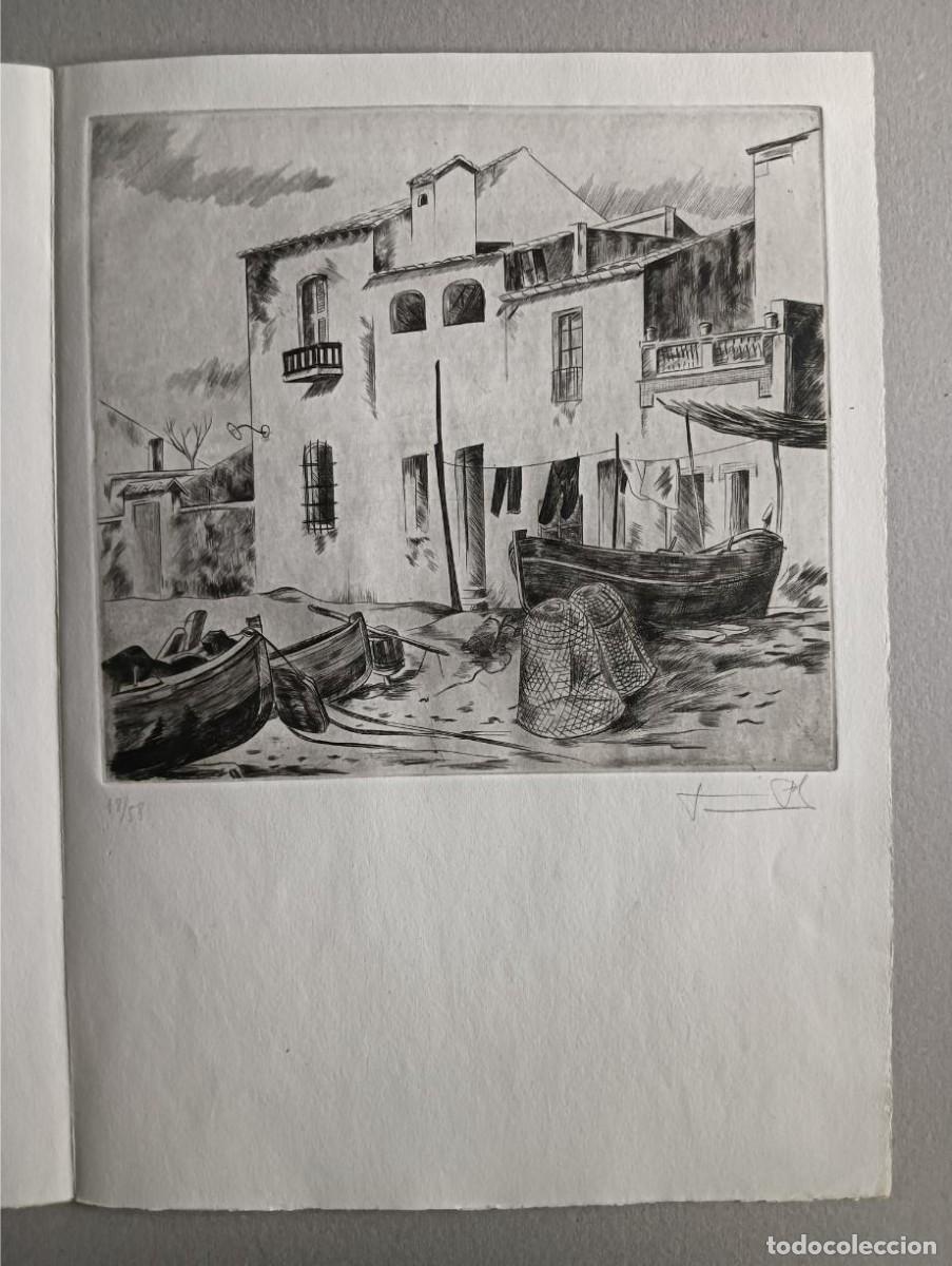Art: Jaume Pla (Rubi 1914-Barcelona 1895) Cases Platja grabado 1953 texto Agusti Esclasans firmasmano /58