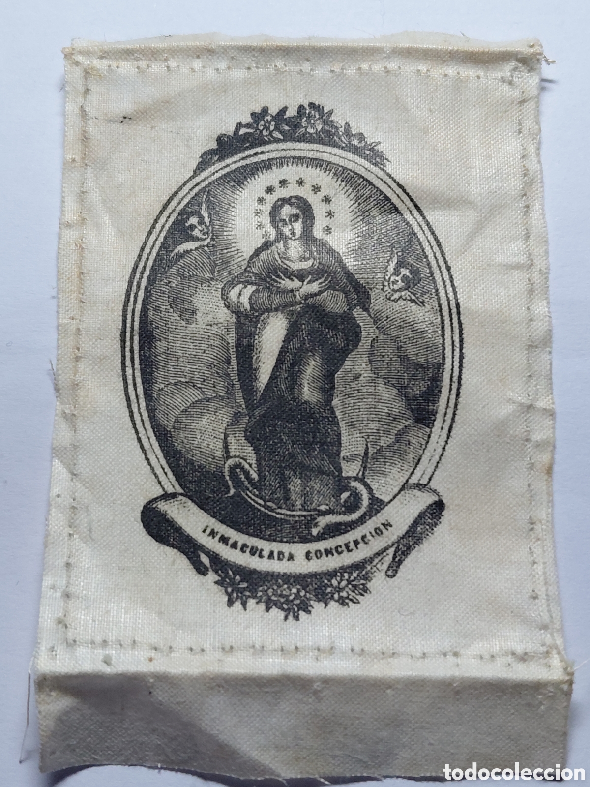 Arte: ANTIGUO GRABADO RELIGIOSO INMACULADA CONCEPCION SOBRE TELA.