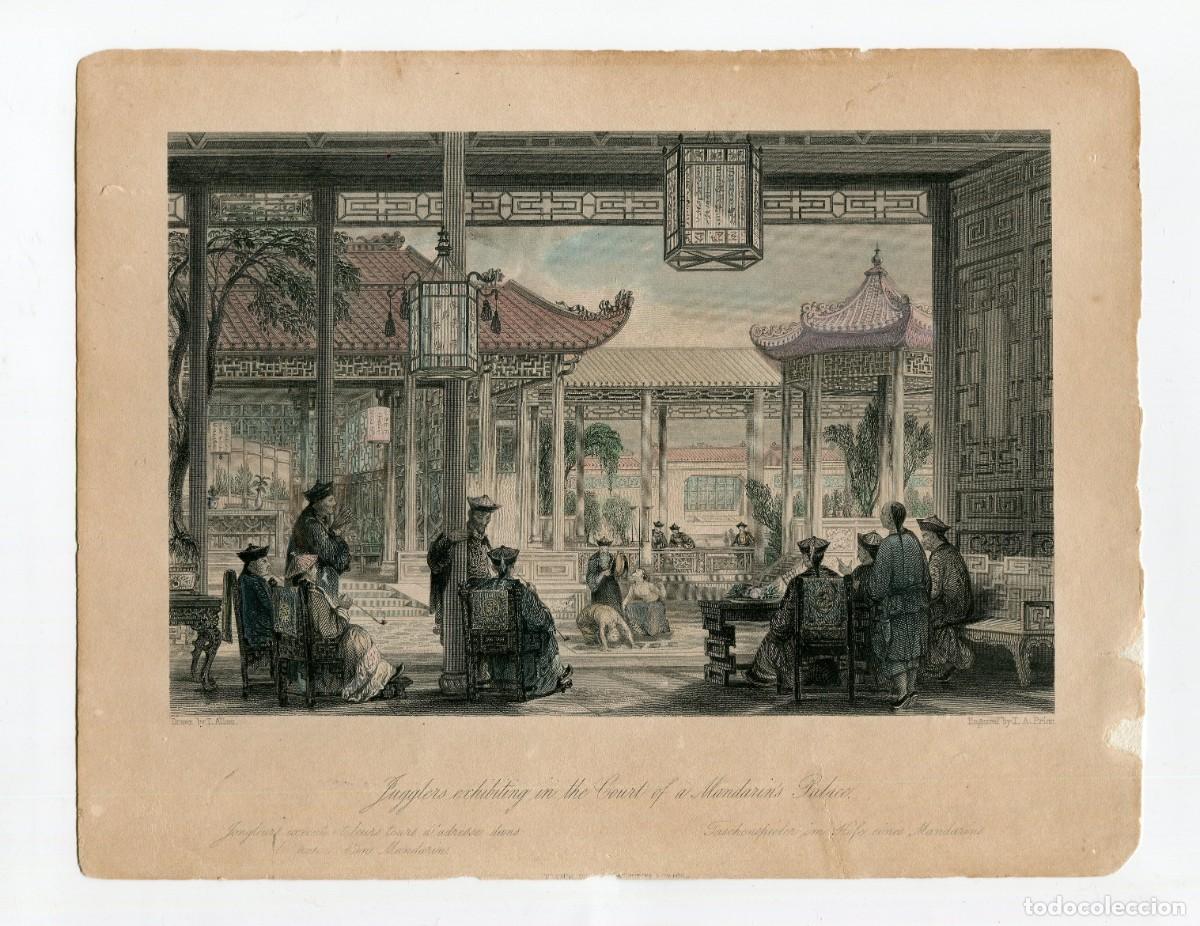 Arte: Jugglers Exhibiting in the Court of a Mandarin's Palace. Thomas Allom, grabador T.A. Prior. c. 1840