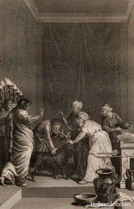 Arte: GRABADO AL ACERO DE 1834, BIBLIA VULGATA MAESTRO DE SACY. EL MACHO CABR&Iacute;O EN EL DESIERTO. DESJARDINS