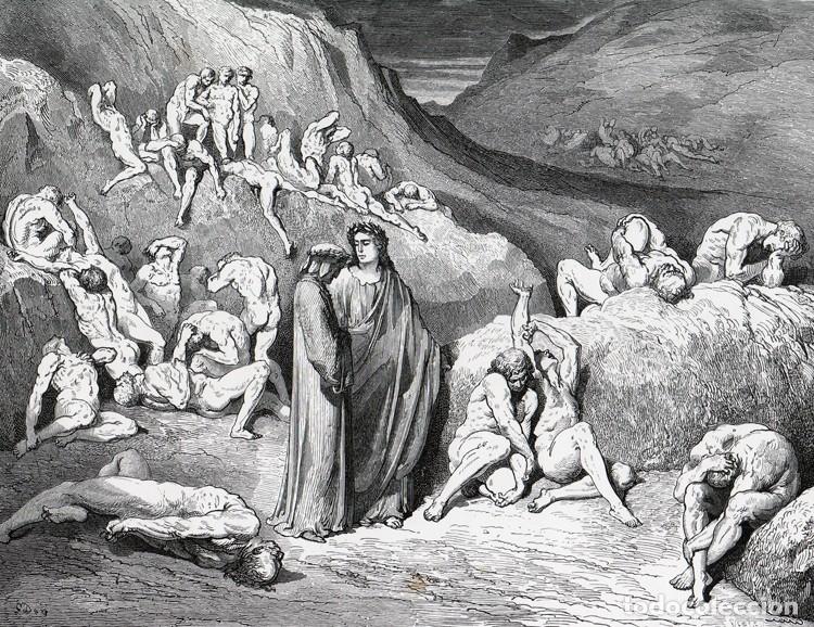 Arte: DOR&Eacute;, XILOGRAF&Iacute;A DE c.1883. DIVINA COMEDIA DANTE. INFIERNO, LA SARNA DE LOS R&Eacute;PROBOS. GRABADO MADERA