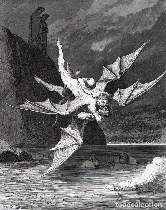 Arte: DOR&Eacute;, XILOGRAF&Iacute;A c.1883. DIVINA COMEDIA. INFIERNO, PELEA DE DEMONIOS ALICHINO Y CALABRINA. GRABADO