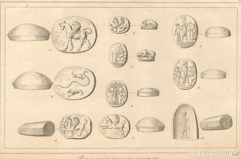 Arte: GRABADO AL ACERO DE 1852, 10 PIEDRAS (SELLOS) BABILONIAS Y ASIRIAS, ANTIGUA MESOPOTAMIA, DE LEMA&Icirc;TRE