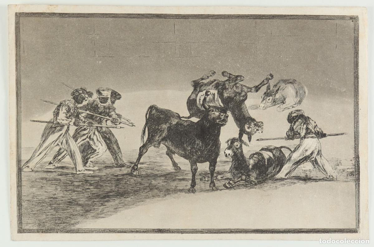Arte: Palenque de los moros hecho con burros para defenderse del toro embolado - Goya Lucientes, Francisco