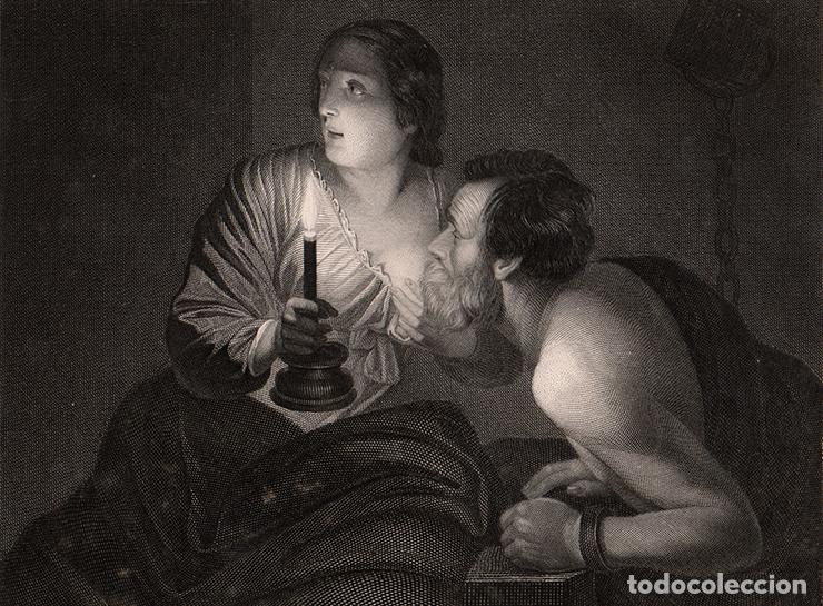 Arte: GRABADO AL ACERO DE 1849, CARITAS ROMANA (CIM&Oacute;N Y PERO), DE GERARD VAN HONTHORST. GRAB&Oacute; A. H. PAYNE