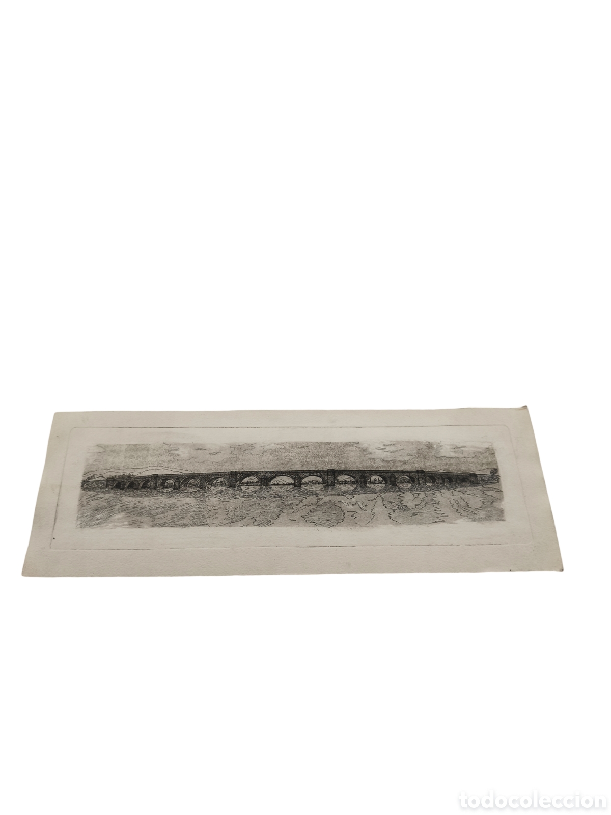 Arte: OBRA GR&Aacute;FICA ORIGINAL DE RAM&Oacute;N PUJOL - PONT DE CARLES III (MOLINS DE REI) - 47x16 CM