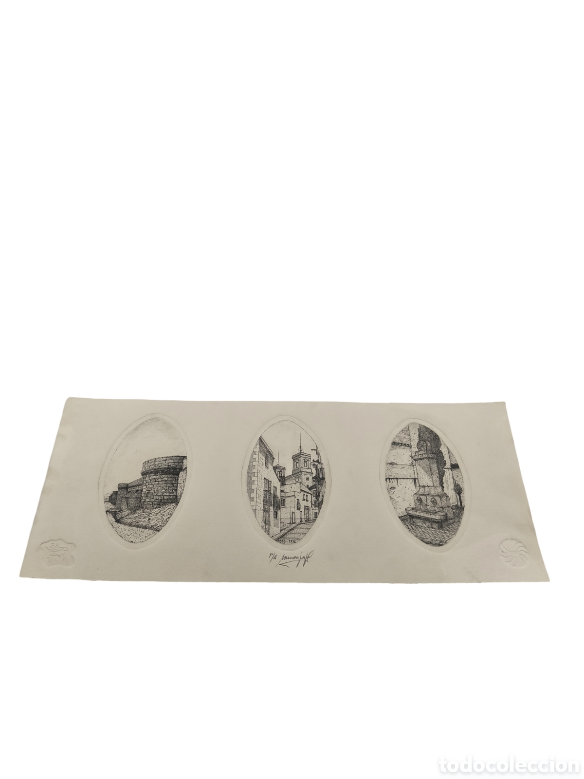 Art: RAM&Oacute;N PUJOL - TRES ESCENAS LOCALES - PRUEBA DE ARTISTA (P/A) - DOS SELLOS SECOS - 56x23 CM