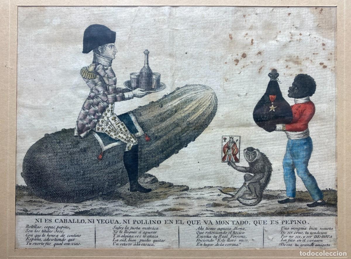 Arte: P., P. de. Caricatura de Jos&eacute; I de Espa&ntilde;a, Jos&eacute; Bonaparte, &lsquo;Pepe Botella&rsquo;, o &lsquo;Pepino&rsquo;.