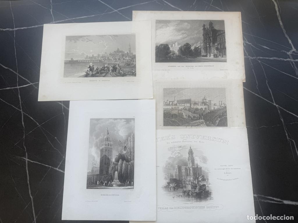 Arte: 5 vistas de M&aacute;laga, C&oacute;rdoba, C&aacute;diz, Sevilla y Granada (Espa&ntilde;a), hacia 1850. Varios autores