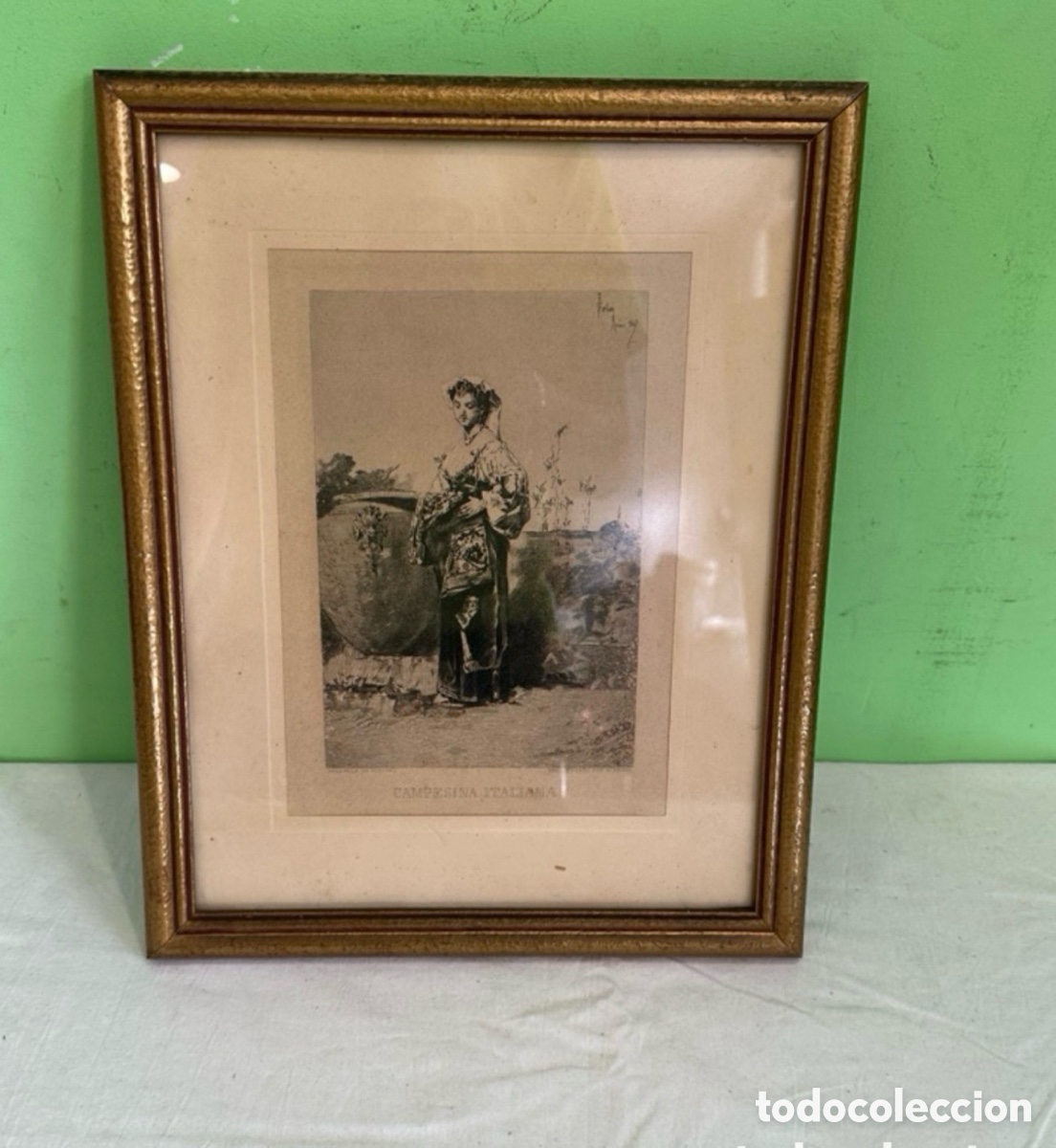 Arte: Mariano Fortuny y Marsal grabado original aguafuerte &rdquo;Campesina italiana&rdquo; firmado 1867