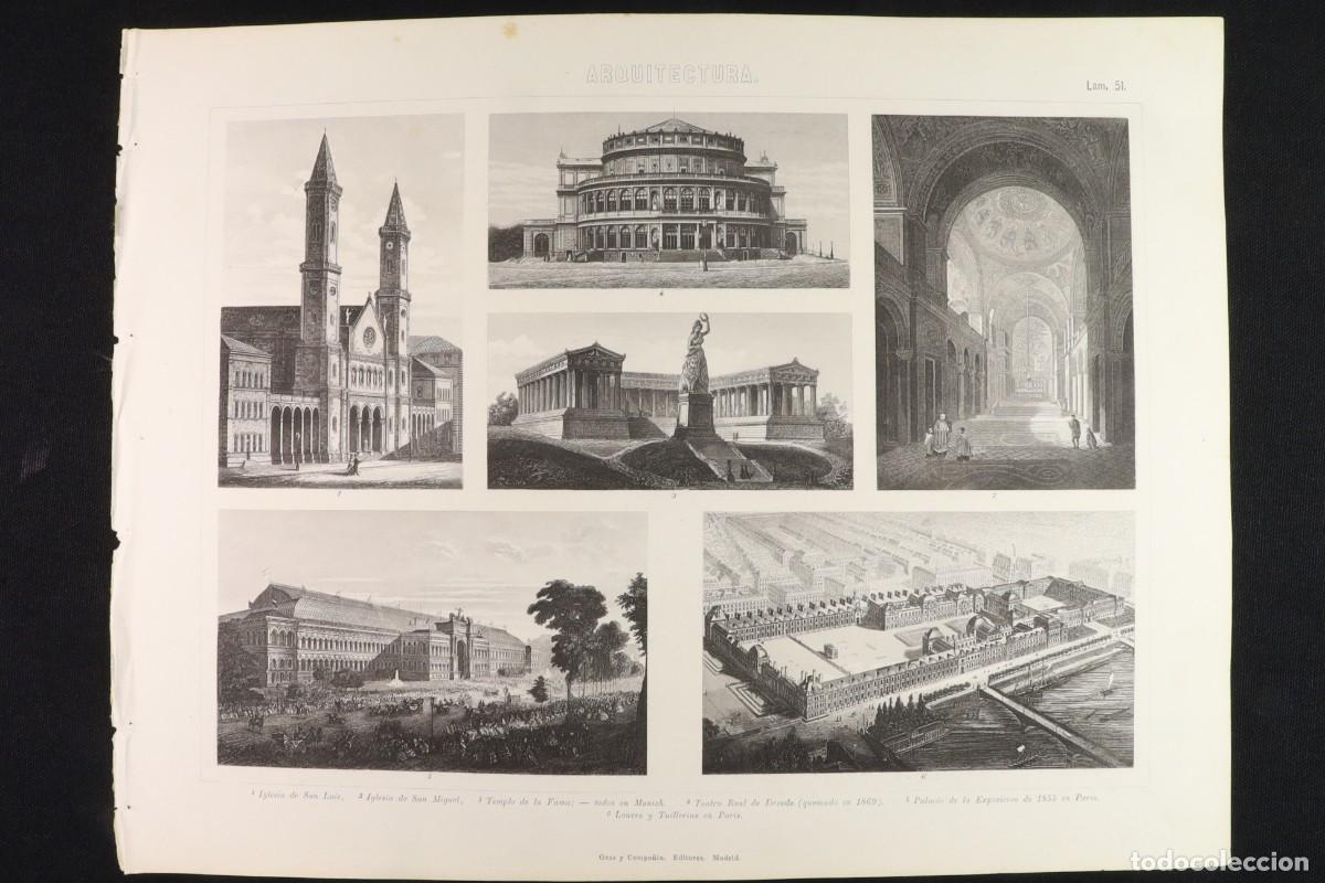 Arte: Grabado Arquitectura 51. Louvre, Tuillerias, Munich. Architecture Engraving 51. Louvre, Tuileries.