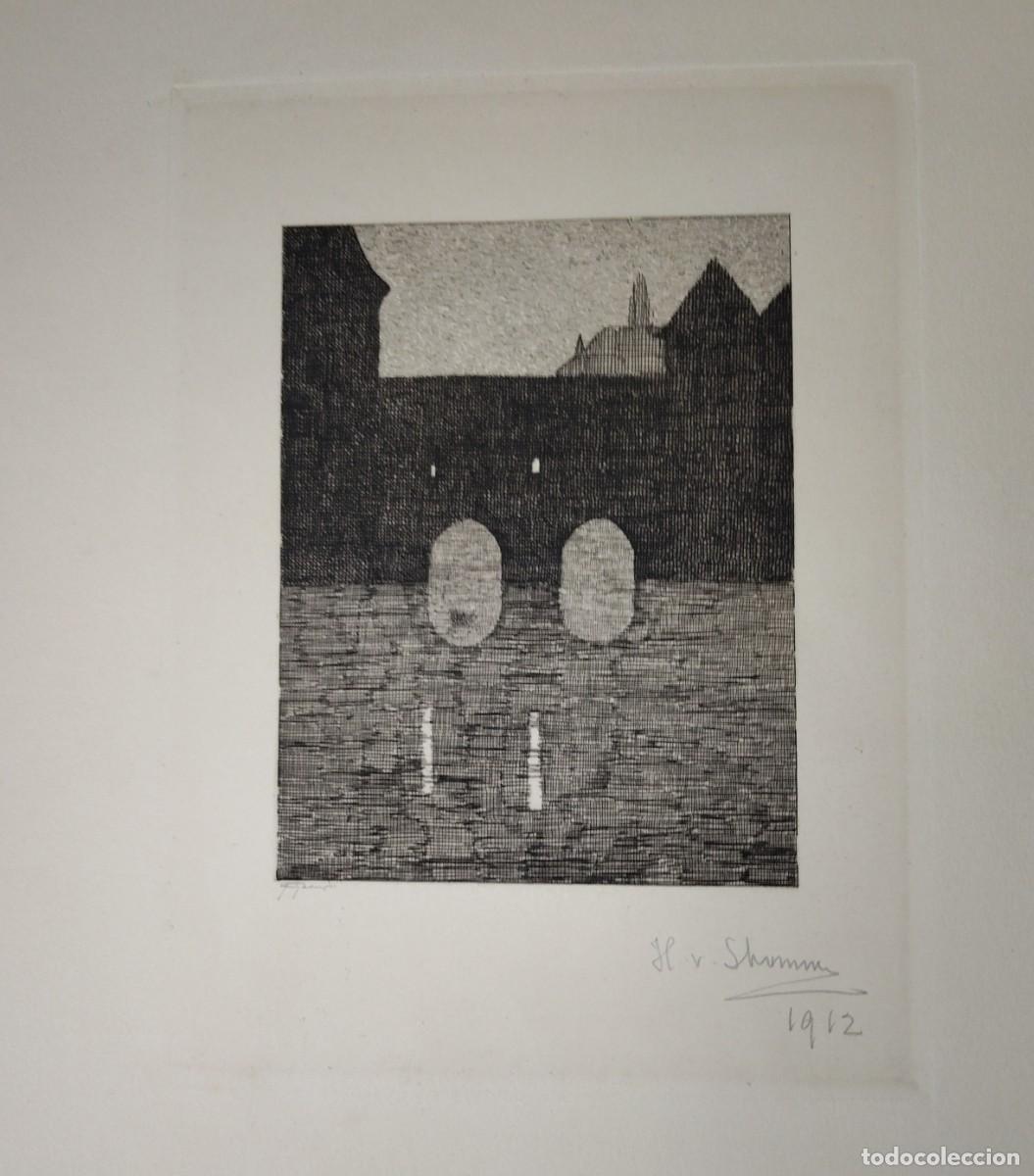 Arte: Escuela Europea Pp SXX Puente grabado firmado y fechado 1912