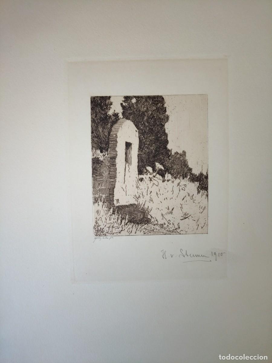 Arte: Escuela Europea Pp SXX Paisaje grabado firmado y fechado 1910