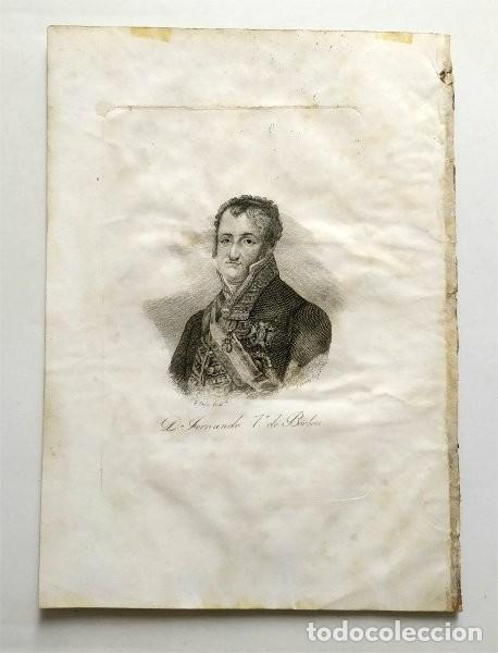 Arte: Fernando VII de Borb&oacute;n. F. Palos dibuj&oacute;. J. G&oacute;mez lo grab&oacute;. Siglo XIX