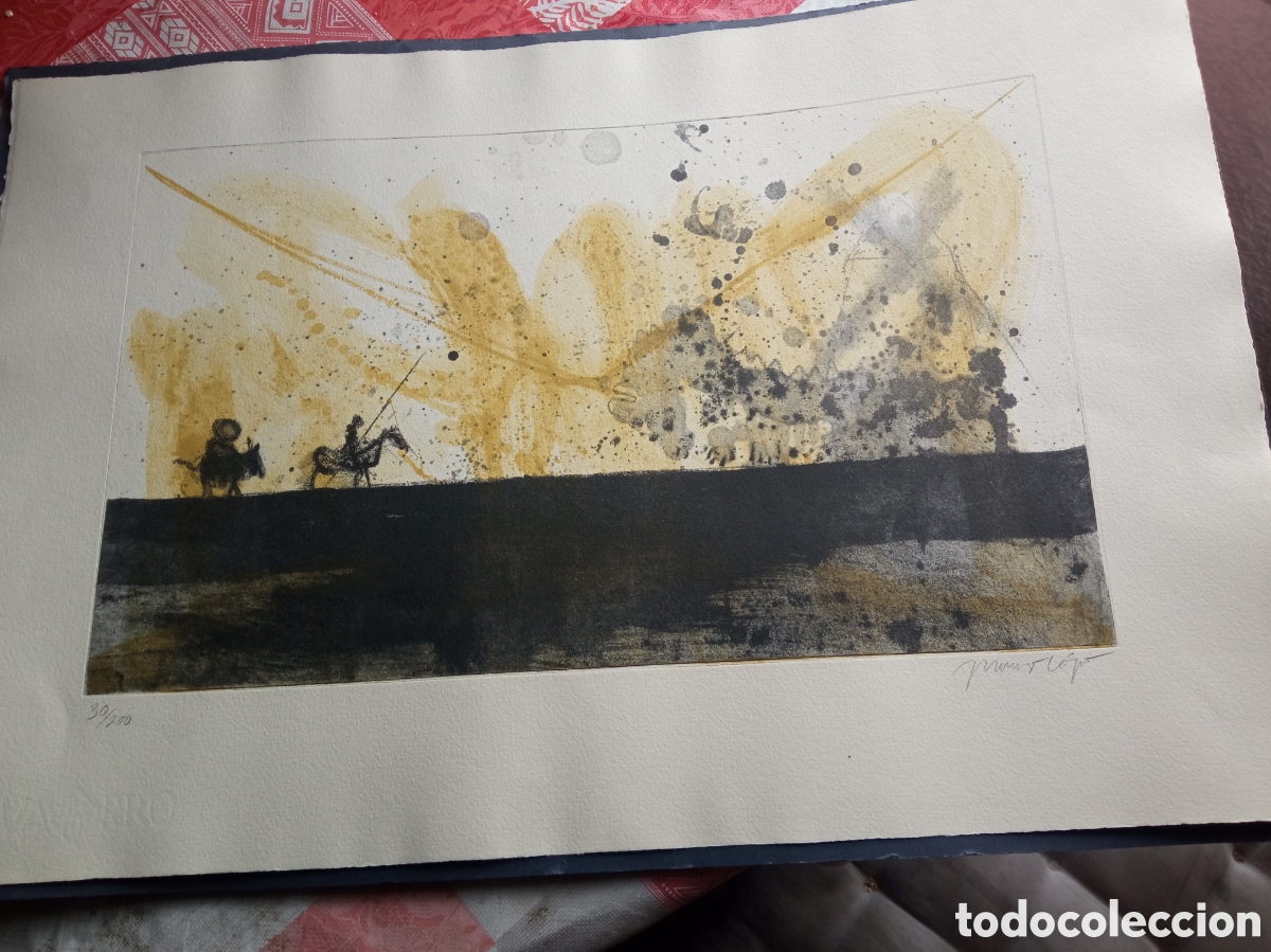 Arte: Magn&iacute;fico grabado de Francisco L&oacute;pez Alonso, en Homenaje a Don Miguel de Cervantes, firmado y numera