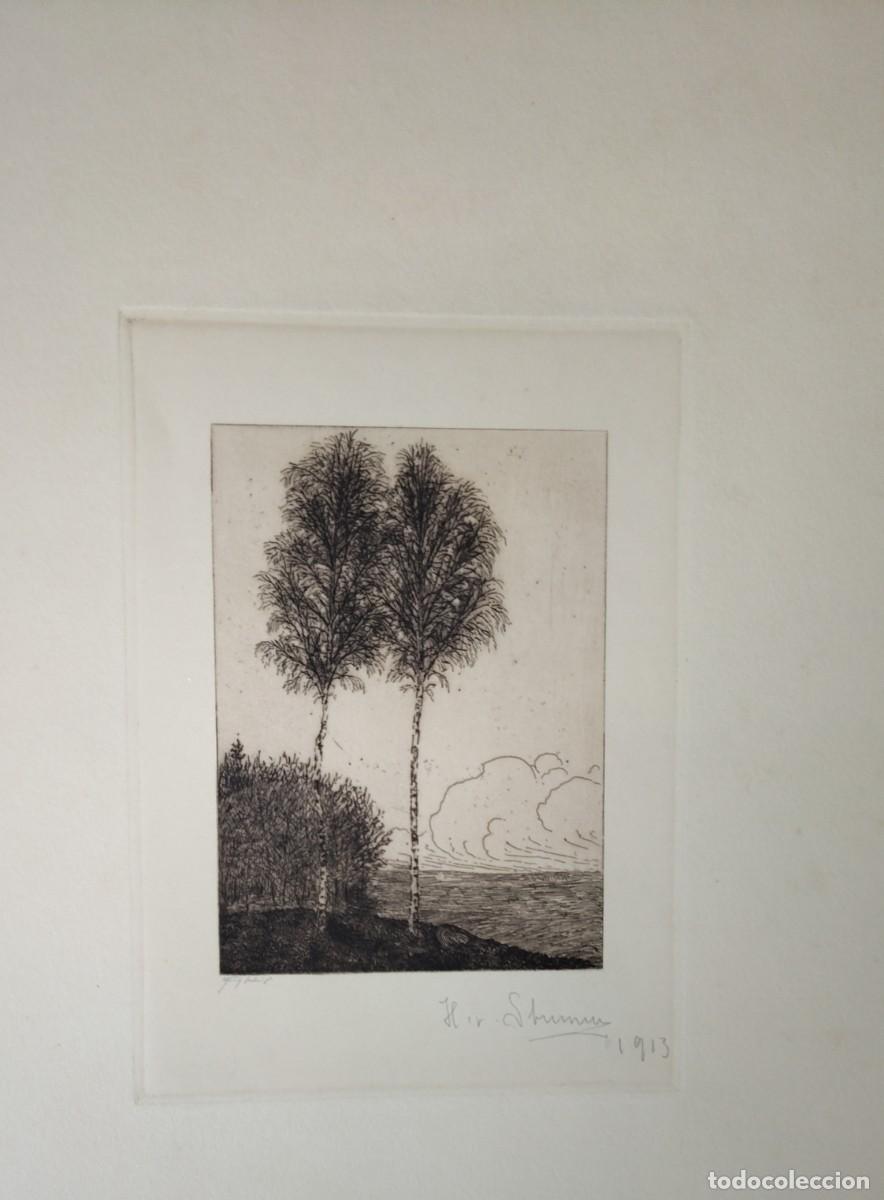 Arte: Escuela Europea Pp SXX Dos &aacute;rboles grabado Firmado y fechado 1913