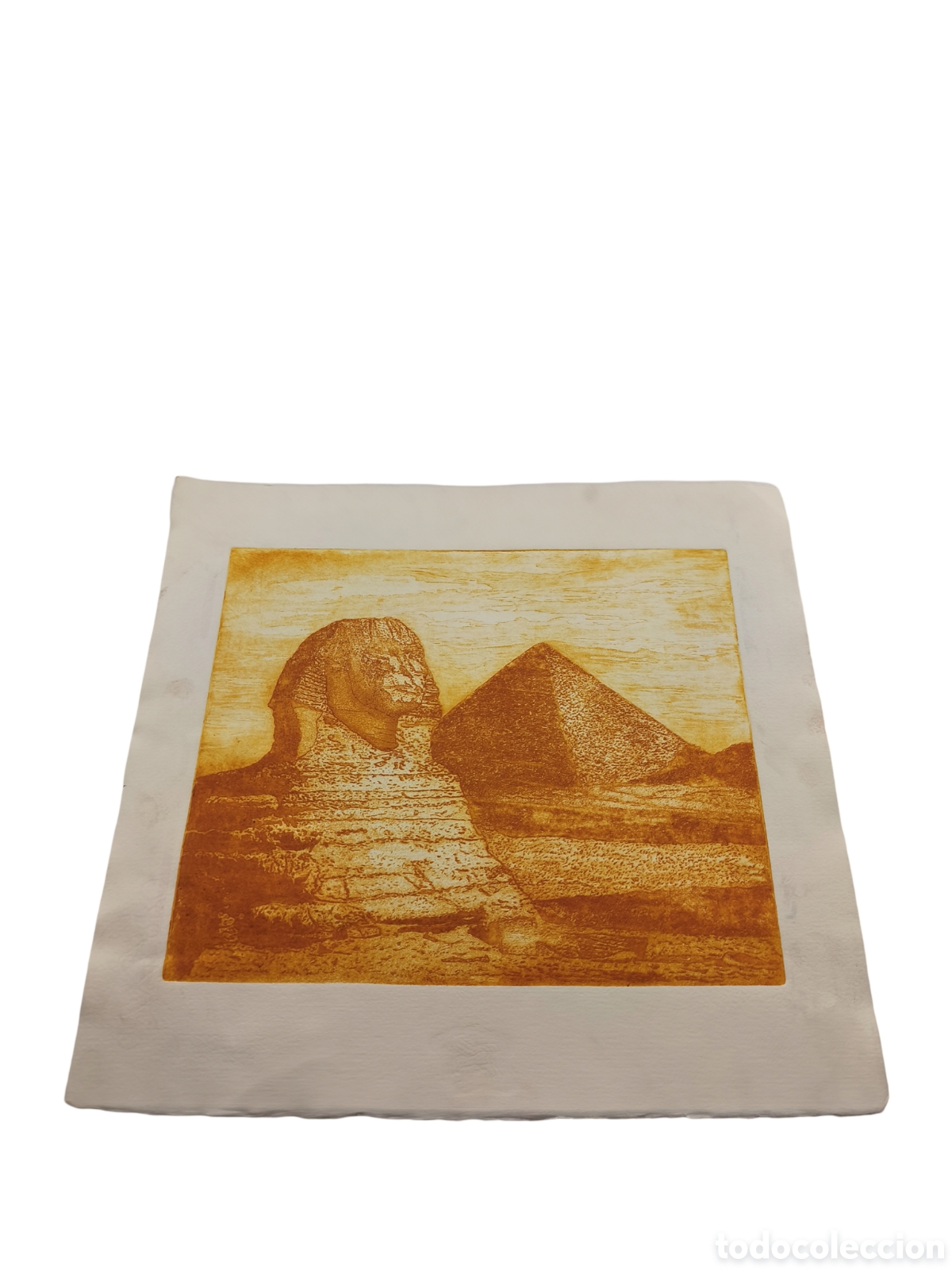 Arte: GRABADO ORIGINAL - ESCENA DE EGIPTO: LA ESFINGE Y PIR&Aacute;MIDE DE GIZA - 38x36 CM