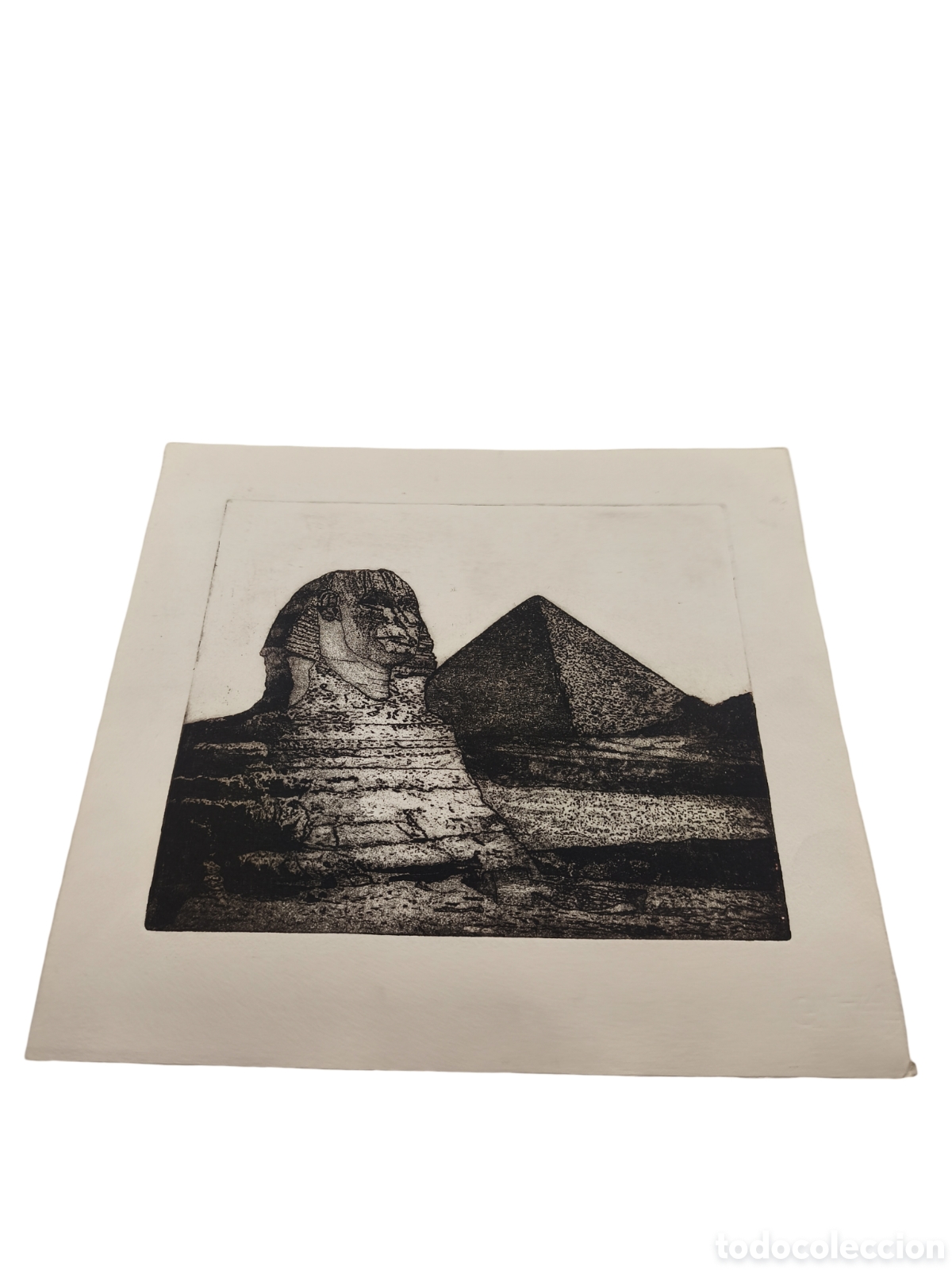 Arte: GRABADO ORIGINAL - ESCENA DE EGIPTO: LA ESFINGE Y PIR&Aacute;MIDE DE GIZA - 38x36 CM