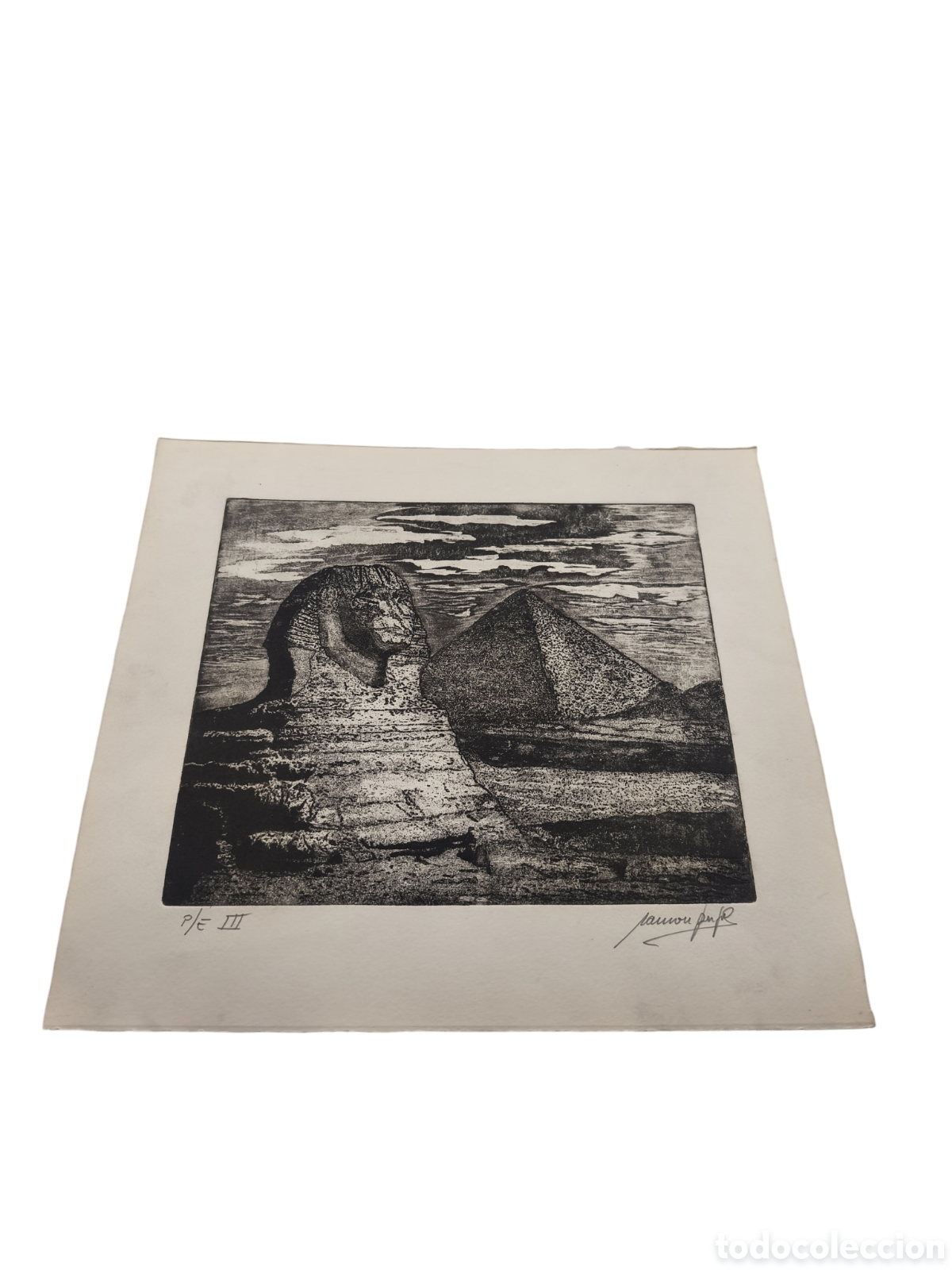 Arte: RAM&Oacute;N PUJOL - EGIPTO: LA ESFINGE Y PIR&Aacute;MIDE - PRUEBA DE ESTADO III - FIRMADO - 38x36 CM