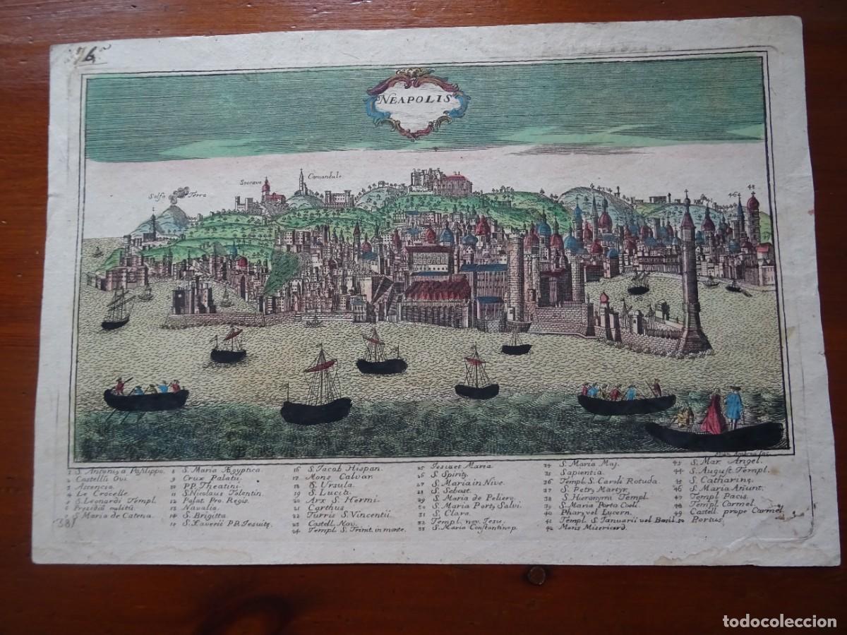Arte: Muy raro, grabado de Neapolis, N&aacute;poles, por Francesco Ambrosi