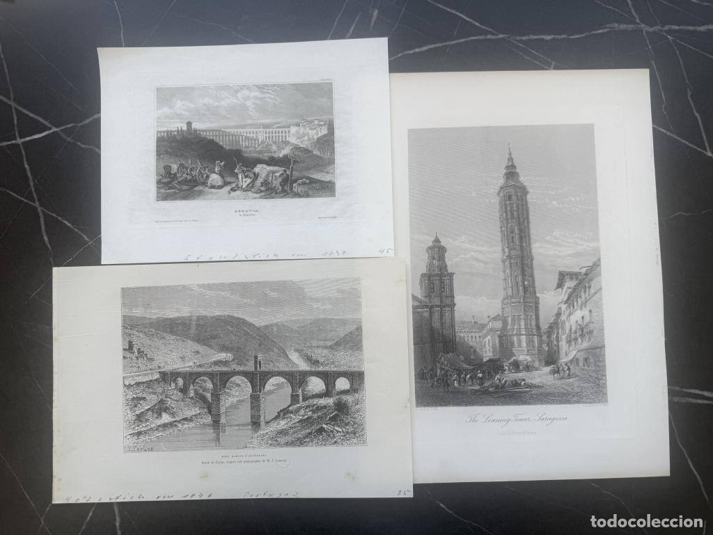 Arte: Vistas de Segovia, Zaragoza y C&aacute;ceres (Espa&ntilde;a), hacia 1850. Varios autores